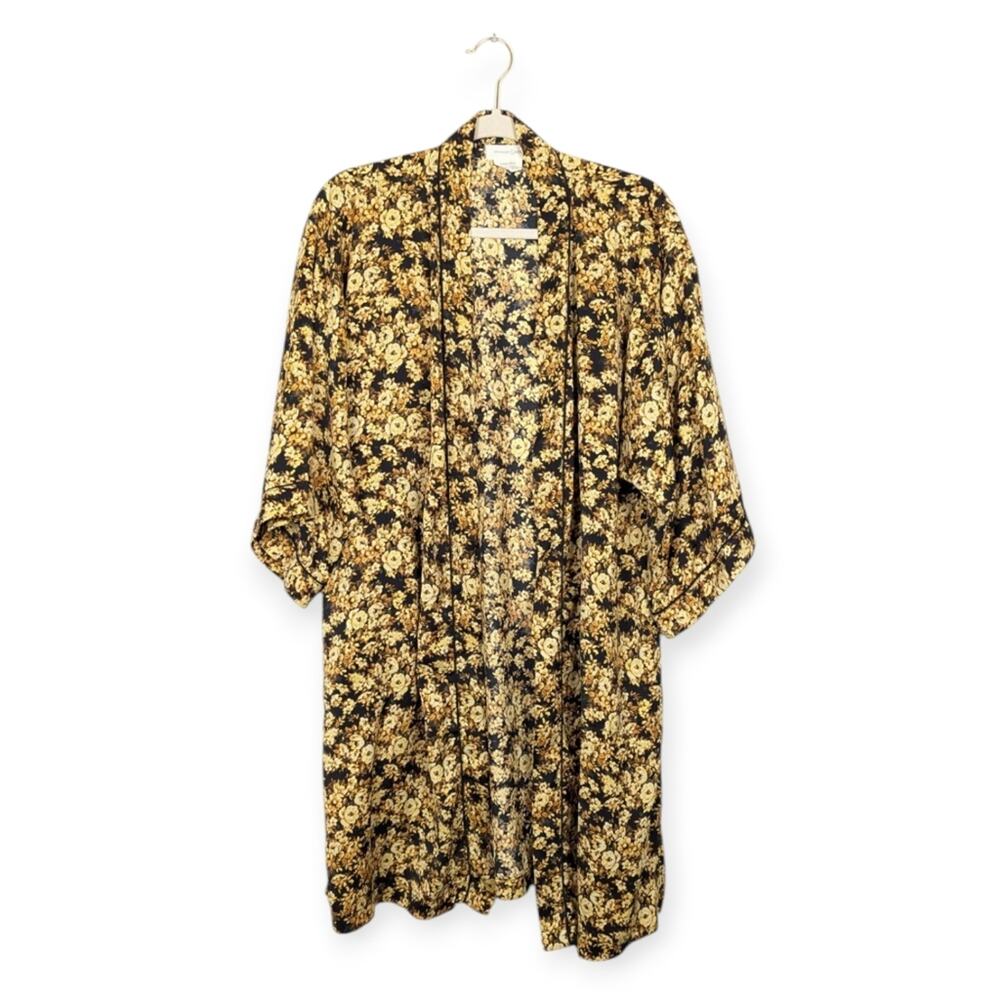 Treasure & Bond Black & Yellow Floral Open Front Kimono Cardigan Size OS
